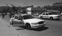 Local officers with "after dark" on the brain respond to a routine fender bender near the Durango high school this week.  Photo by Jamie Morehart