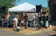 Funky jazz band "Plant the Corn" jams to the rhythm of a Saturday morning's Farmers' Market.
