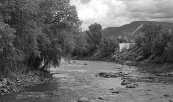 The Animas River as it flows through town.  Although it's currently safe to drink after it's treated, city water officials are working to devise long-term fixes for treating high loads of ash and sediment in Durango's water supply.