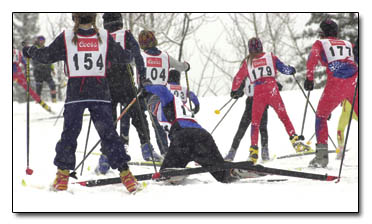 A 5k racer has an accident just after the start of the race Saturday.