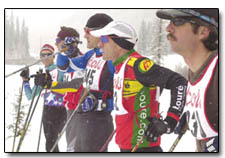 Nordic racers, including local hard guy Ned Overend, second from right, line up prior to the men's 10k competition.