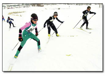 Young Nordic racers start up the first hill of the 3k race.