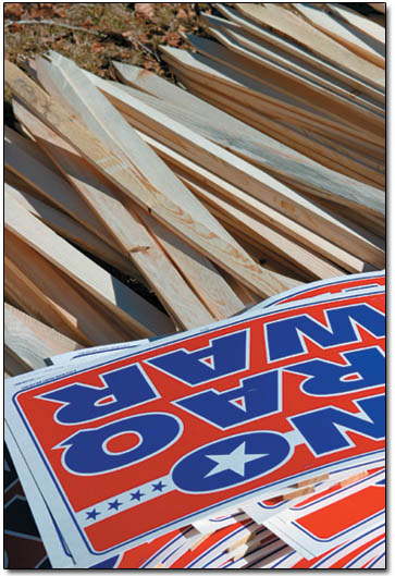 Anti-war signs, which were on sale for $3, were a poplular item among rally-goers.