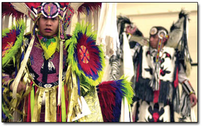 Dancers await their turn at the 39th Annual Hozhoni Days Pow-Wow on Friday.
