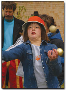 12-year-old Anna Pierotti  of Durango tries to regain her juggling rhythm Saturday.