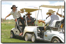 A pair of golf carts go head-to-heade in a dispute over a stray ball that landed suspiciously close to a foursome caught unawares.