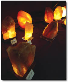 These salt lamps, made by Corinne Marin, are said to improve air purity by producing negative ions.