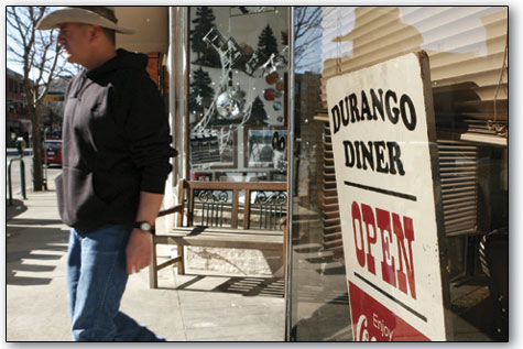 Wade Wymore exits the Durango Diner after fueling up on Sunday
morning.