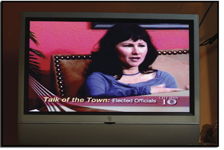 Joelle Riddle, La Plata County commissioner, sits in for a
discussion on a recent episode of 