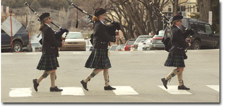 The Westwind Pipe Band does its best Sgt. Peppers across 12th
Street during the librarys celebration.