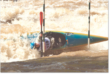 JP Griffith braces for dear life during his run on the
high-water course.