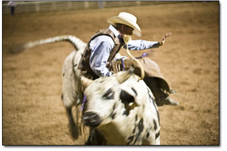 Bulls have a different bucking style than horses, goes side to
side as well as up and down.