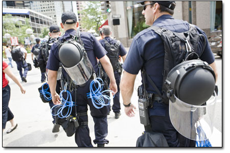 A heavy presence by the men and women in blue could be found
throughout the city. The Secret Service coordianted with local and
national law enforcement an an effort to keep things cool.