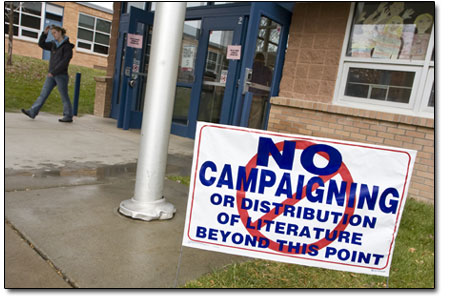 All campaigning was officially off limits at the entrance to the
precincts in order to produce a fair, nonpartisan environment in
which to vote.