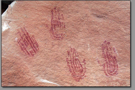 The Fremont Culture painted pictographs, such as these
handprints, sometime before 1300 AD.