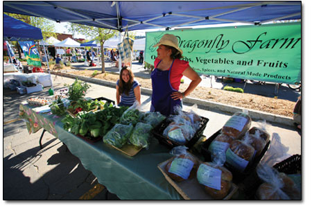 Teresa and Brianna Halsey, of Dragonfly Farm, showcase their
homemade baked bread and fresh greens.