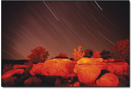 Boulders, juniper trees and streaking stars stand out west of
Durango.