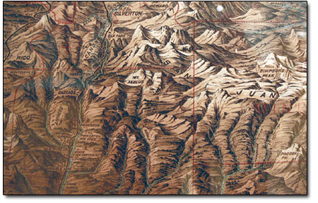 A print of an old 1890s Caxton Co. map of the San Juan
Mountains.